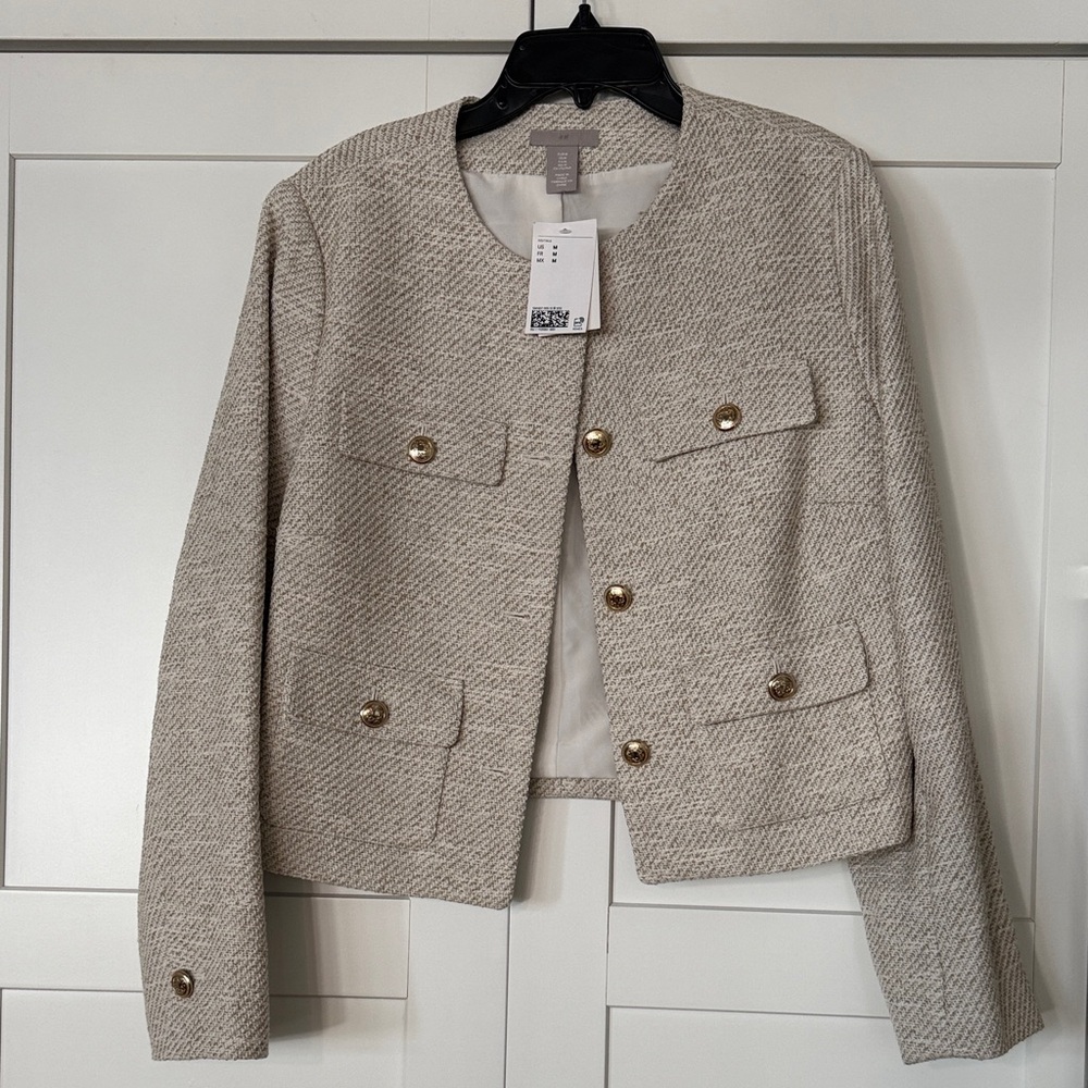 H&M Beige Tweed Blazer with Gold Buttons